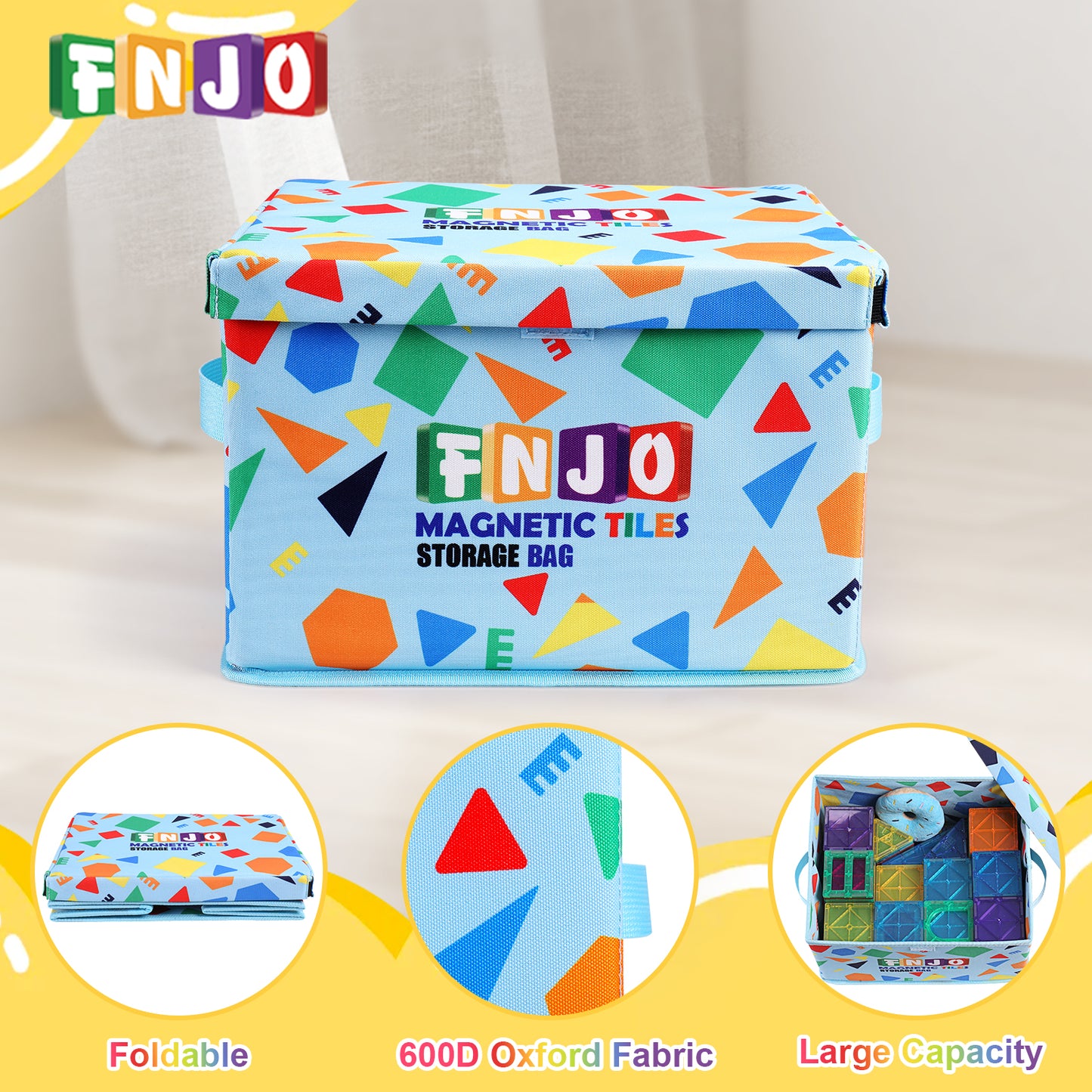 Toy Storage Bin,Foldable Toy Organizer with Lid, Playroom Organizer,Toy Holder,Storage Box for Magnetic Tiles,Play Figure