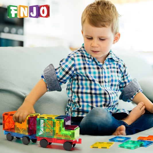 FNJO Magnetic Car Set, Compatible with Magnetic Tiles, 2 Car Trucks