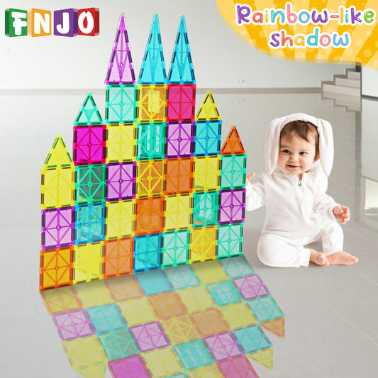 FNJO Magnetic Tiles, Magnetic Building Blocks, Magnets Building Set, STEM Toys for Kids Boys and Girls Creative and Inspirational