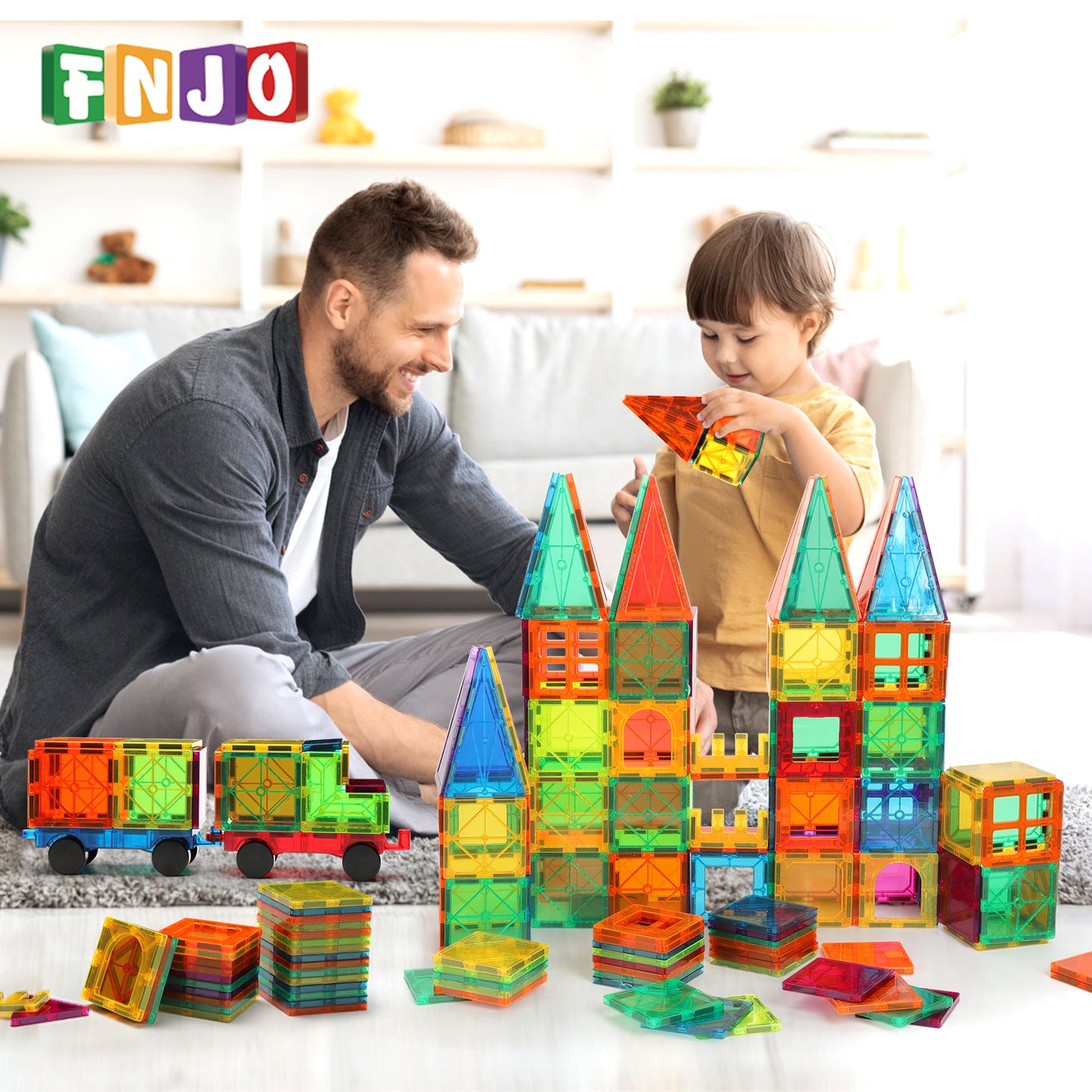 FNJO Magnetic Tiles, Magnet Building Set,60 PCS Building Blocks Set STEM Preschool Montessori Toy for Kids Boys Girls