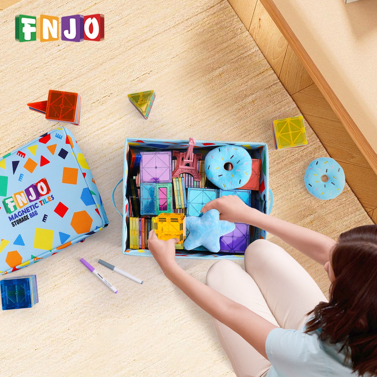 Toy Storage Bin,Foldable Toy Organizer with Lid, Playroom Organizer,Toy Holder,Storage Box for Magnetic Tiles,Play Figure