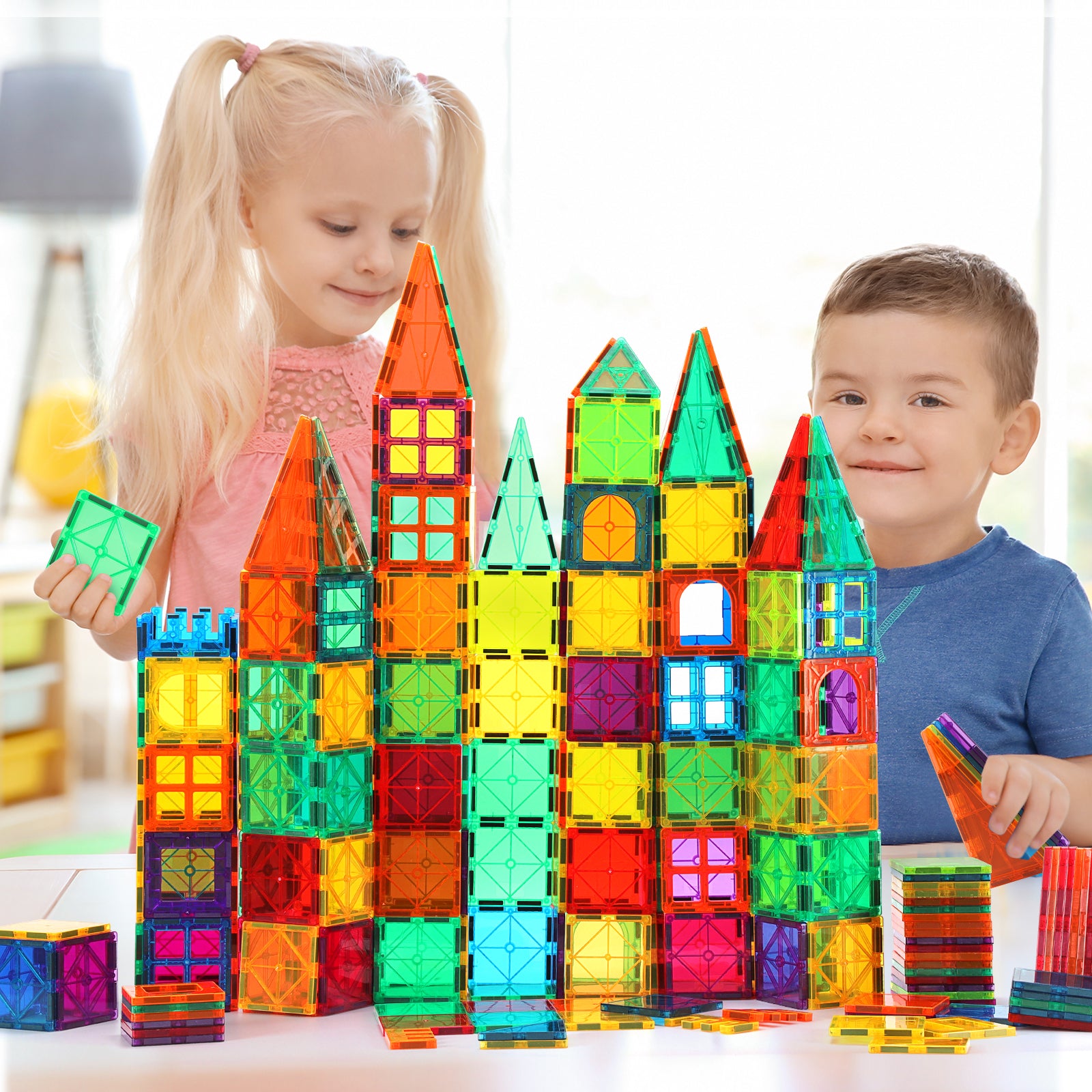 FNJO Magnetic Tiles, 52PCS Magnet Building Set, Magnetic Building Bloc ...