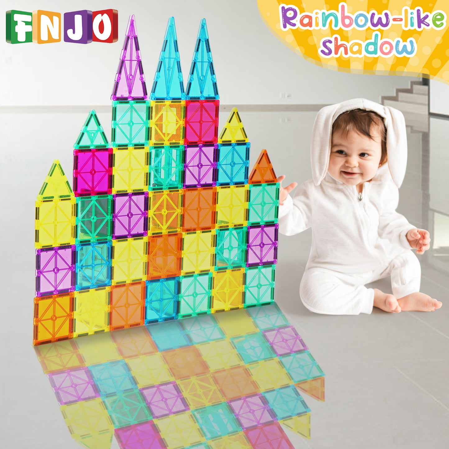 FNJO Magnetic Tiles, Magnet Building Set,60 PCS Building Blocks Set STEM Preschool Montessori Toy for Kids Boys Girls