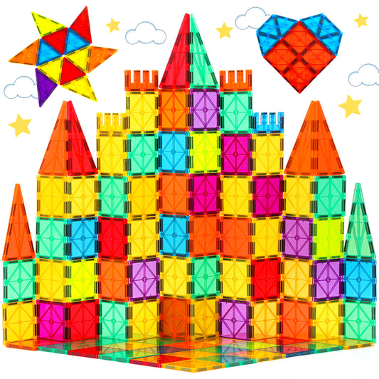 FNJO Magnetic Tiles, 52PCS Magnet Building Set, Magnetic Building Blocks,Construction STEM Toys for Kids, Gift for Boys Girls