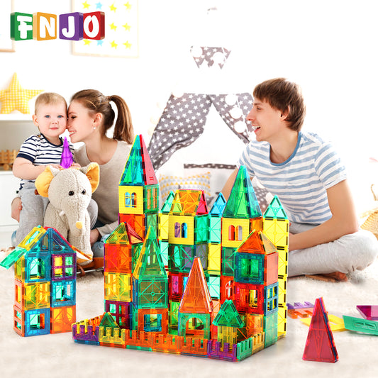 FNJO Magnetic Tiles, 100PCS Building Blocks, Magnets Building Set, STEM Toys Christmas Toy Gift for Kids Boys and Girls