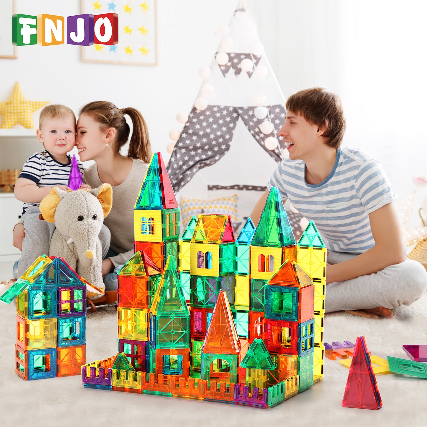 FNJO Magnetic Tiles, 110PCS Magnet Building Set, Magnetic Building Blocks,Construction STEM Toys for Kids, Gift for Boys Girls