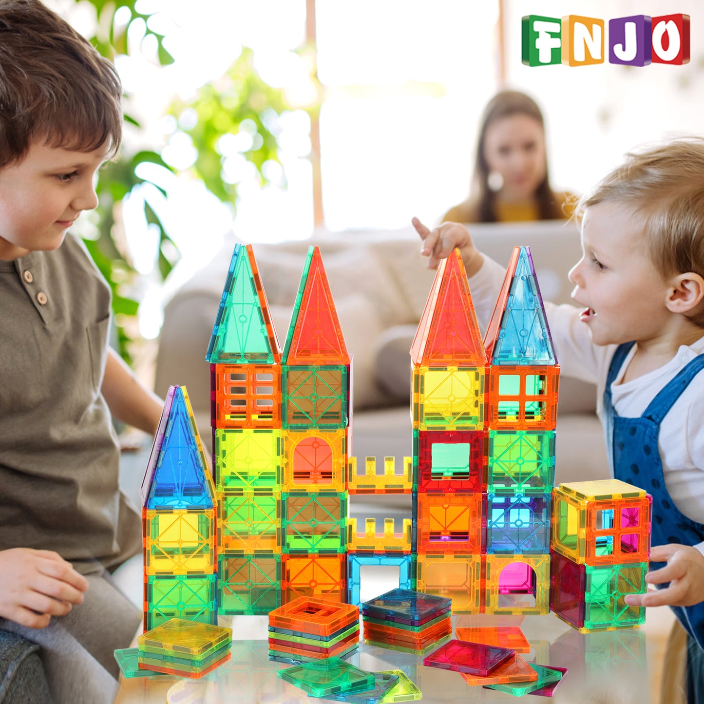 FNJO Magnetic Tiles, Magnet Building Set,60 PCS Building Blocks Set STEM Preschool Montessori Toy for Kids Boys Girls