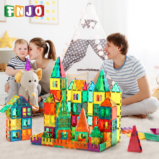 FNJO Magnetic Tiles, Magnetic Building Blocks, Magnets Building Set, STEM Toys for Kids Boys and Girls Creative and Inspirational