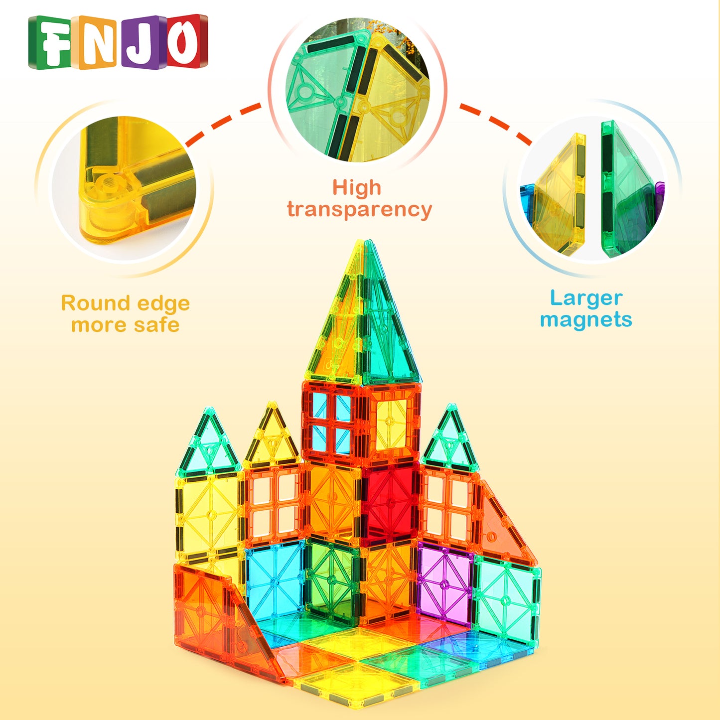 FNJO Magnetic Tiles, 100PCS Building Blocks, Magnets Building Set, STEM Toys Christmas Toy Gift for Kids Boys and Girls