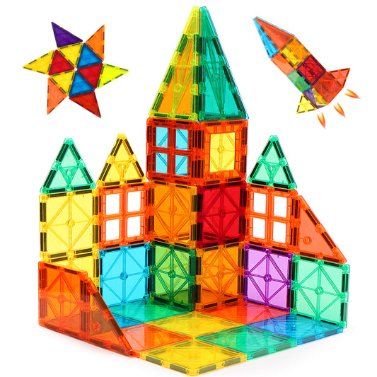 FNJO Magnetic Tiles, 52PCS Magnet Building Set, Magnetic Building Blocks,Construction STEM Toys for Kids, Gift for Boys Girls