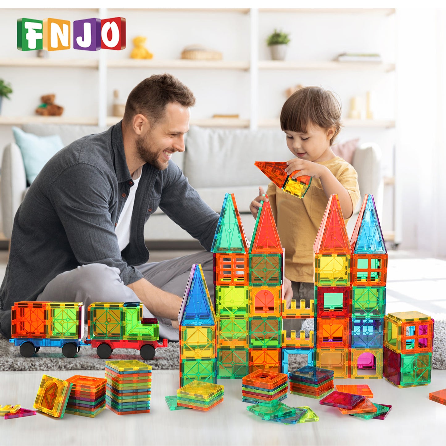 FNJO Magnetic Car Set, Compatible with Magnetic Tiles, 2 Car Trucks